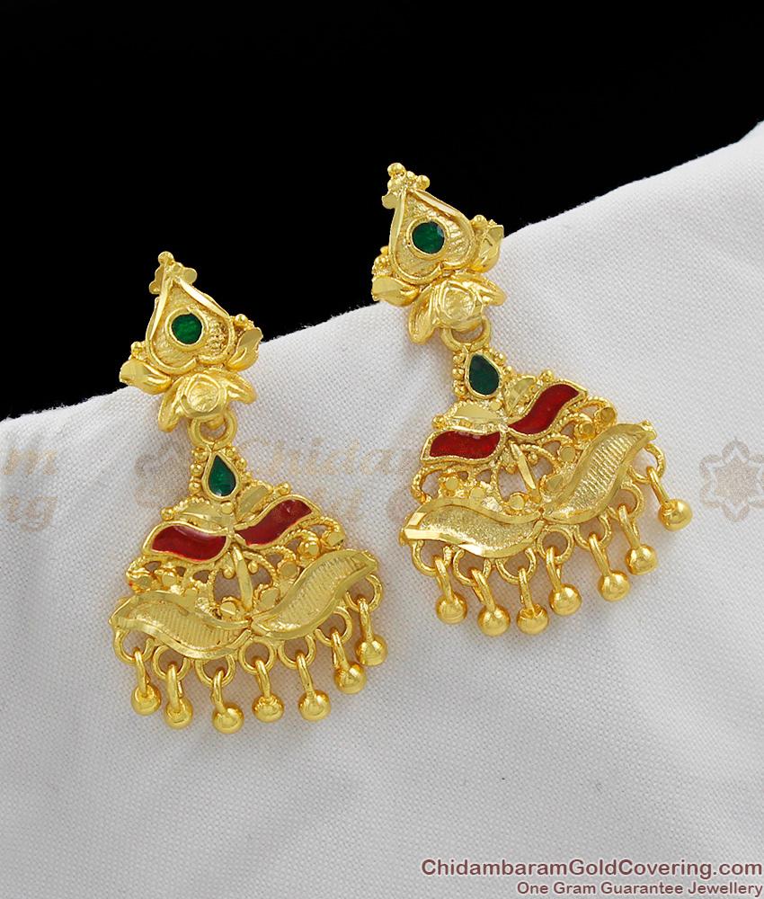 Kerala Forming Design Enamel Earrings Gold Plated Dangler For Daily Use ...