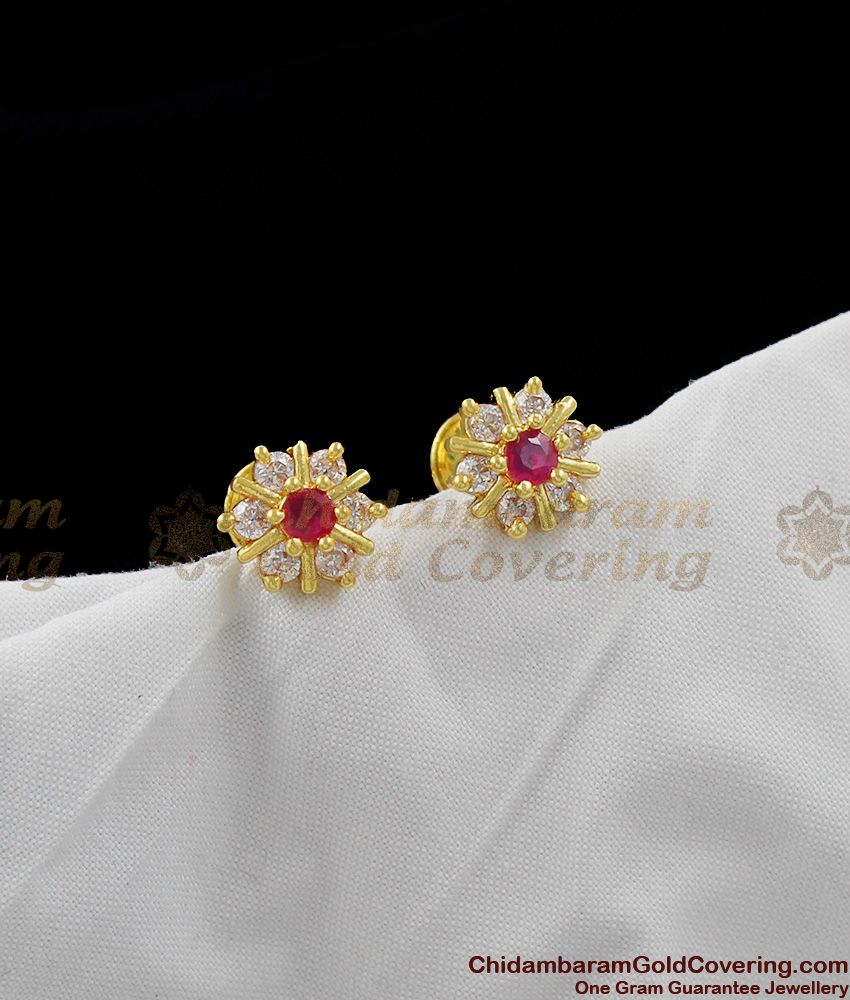 Beautiful Flower Gold Stud With Pink And White Stone Earring Collections ER1100