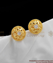 Pure Gold Flower Design White CZ Stone Earrings For Ladies Stud Type ER1101