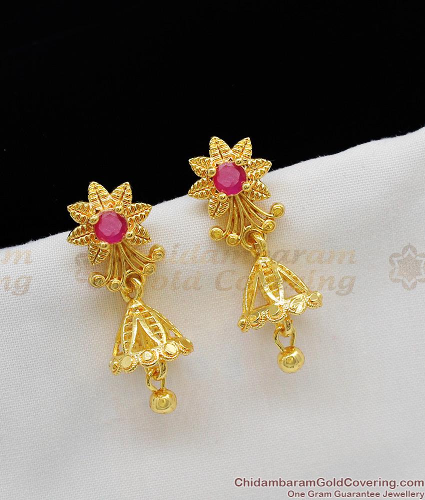 Sunflower Pattern Ruby Stone Jhumki Gold Earring For Women Office and College Wear ER1116