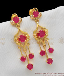 Trendy Simple Long Gold Dangler Ruby Stone Earrings Collections for Women ER1119 Trendy Simple Long Gold Dangler Ruby Stone Earrings Collections for Women ER1119