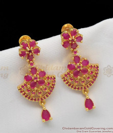 Full Ruby Stone Flower Design Bridal Wear Dangler Collections ER1120 Full Ruby Stone Flower Design Bridal Wear Dangler Collections ER1120