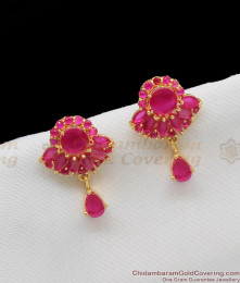 Big Ruby Stone Flower Stud Design Matching Earrings for Real Ruby Necklace Sets ER1121 Big Ruby Stone Flower Stud Design Matching Earrings for Real Ruby Necklace Sets ER1121