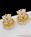 Attractive Lotus Impon Design Gold Pattern Pink And White AD Stones Stud ER1125