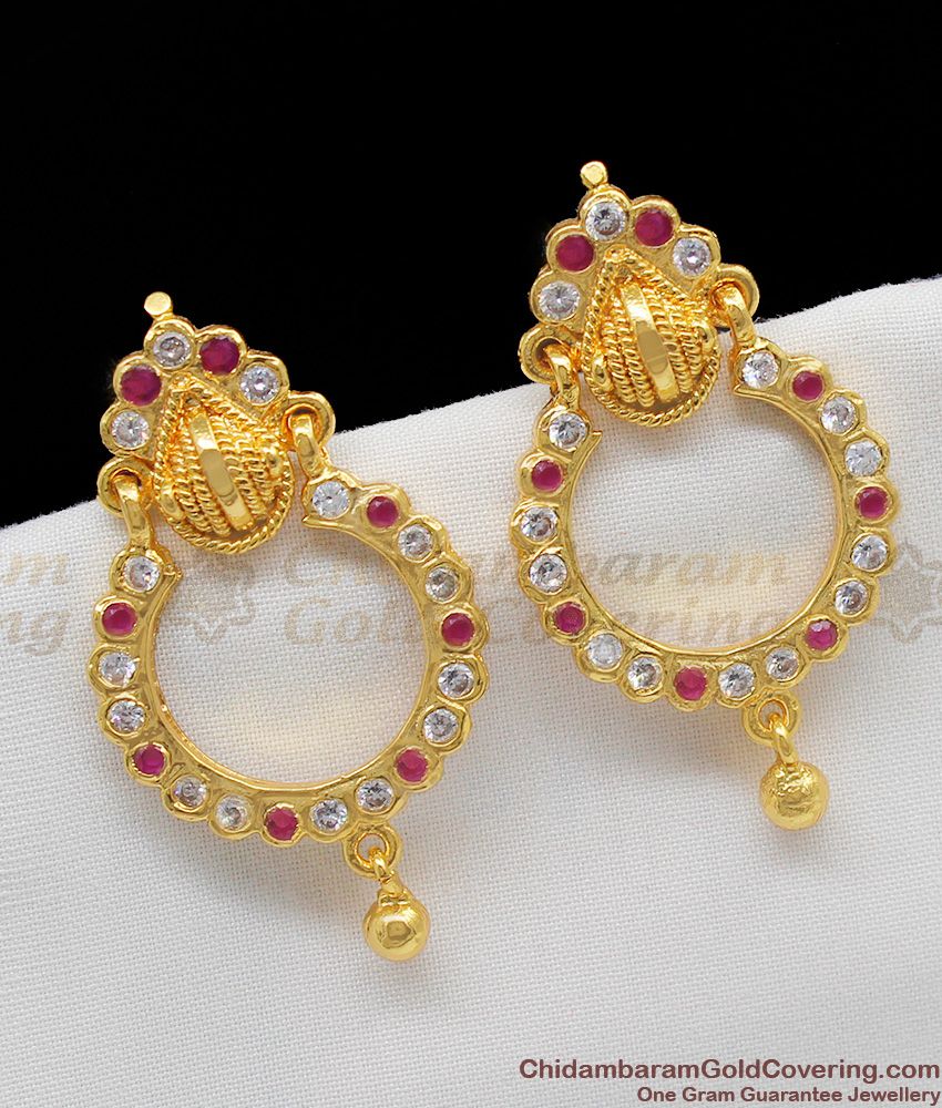 New Arrival Big Circle Impon Multi Stone Gold Dangler For Ladies ER1128