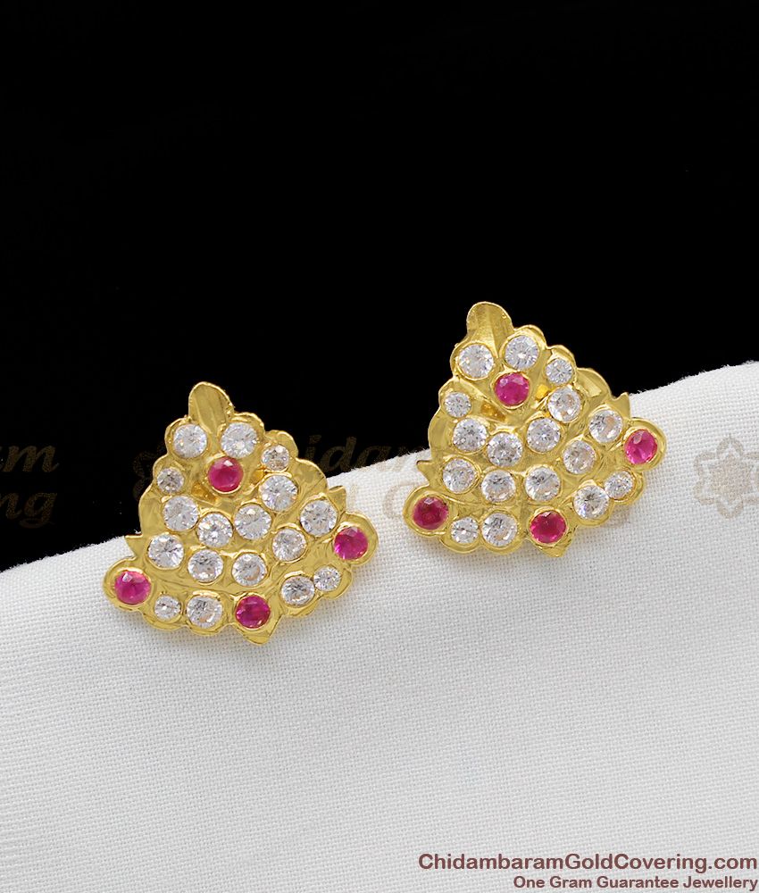Traditional Impon Pink And White Stone Stud Collection Online ER1129