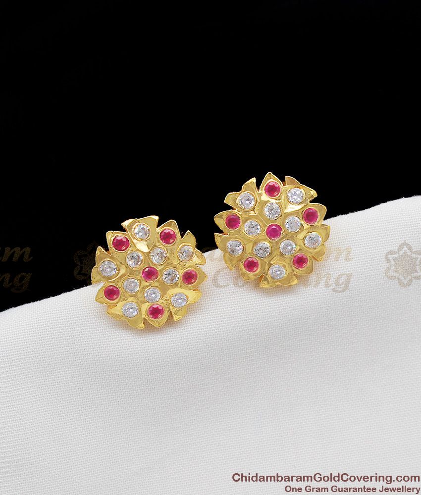 Big Impon Stud Gold Earring Pink And White Stones Stud with Guarantee ER1133