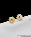 Gold Impon Stud Flower Design Multi Color Stone Earring Daily Use ER1134