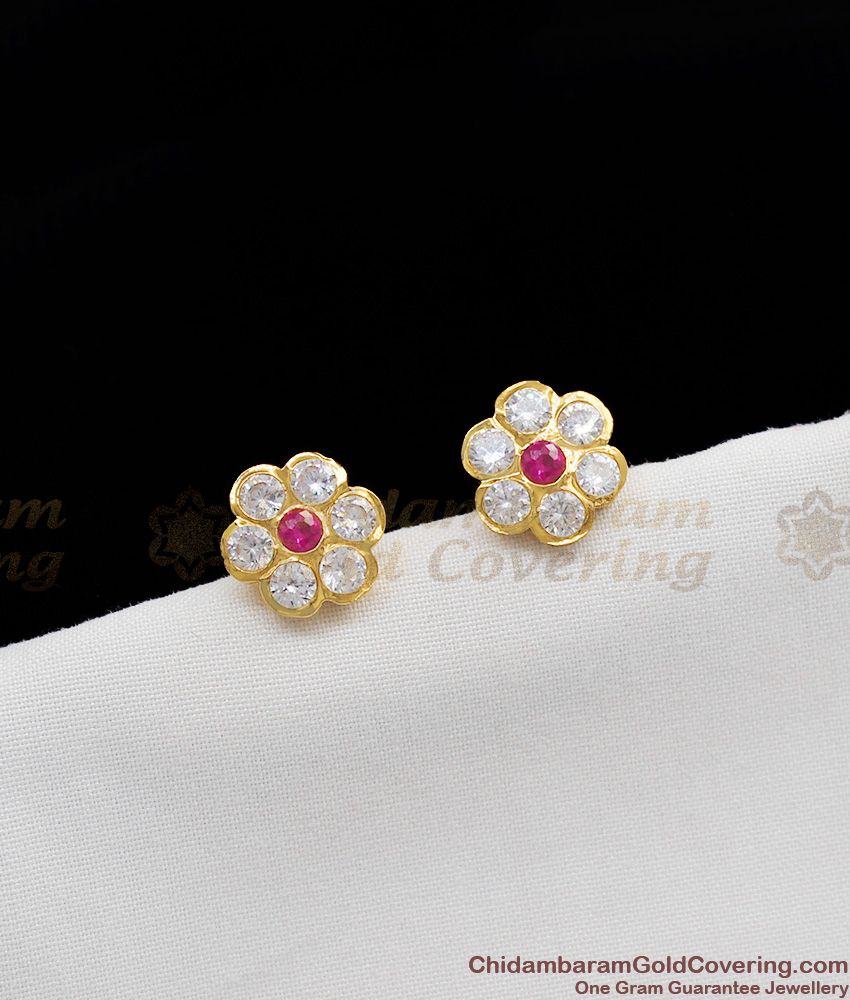Small Flower Design Impon Gold Stud for Daily Use With Multi Stone Earring ER1135