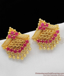 Kerala Festive Design Gold Big Ruby Stone Stud Buy Online ER1143 Kerala Festive Design Gold Big Ruby Stone Stud Buy Online ER1143