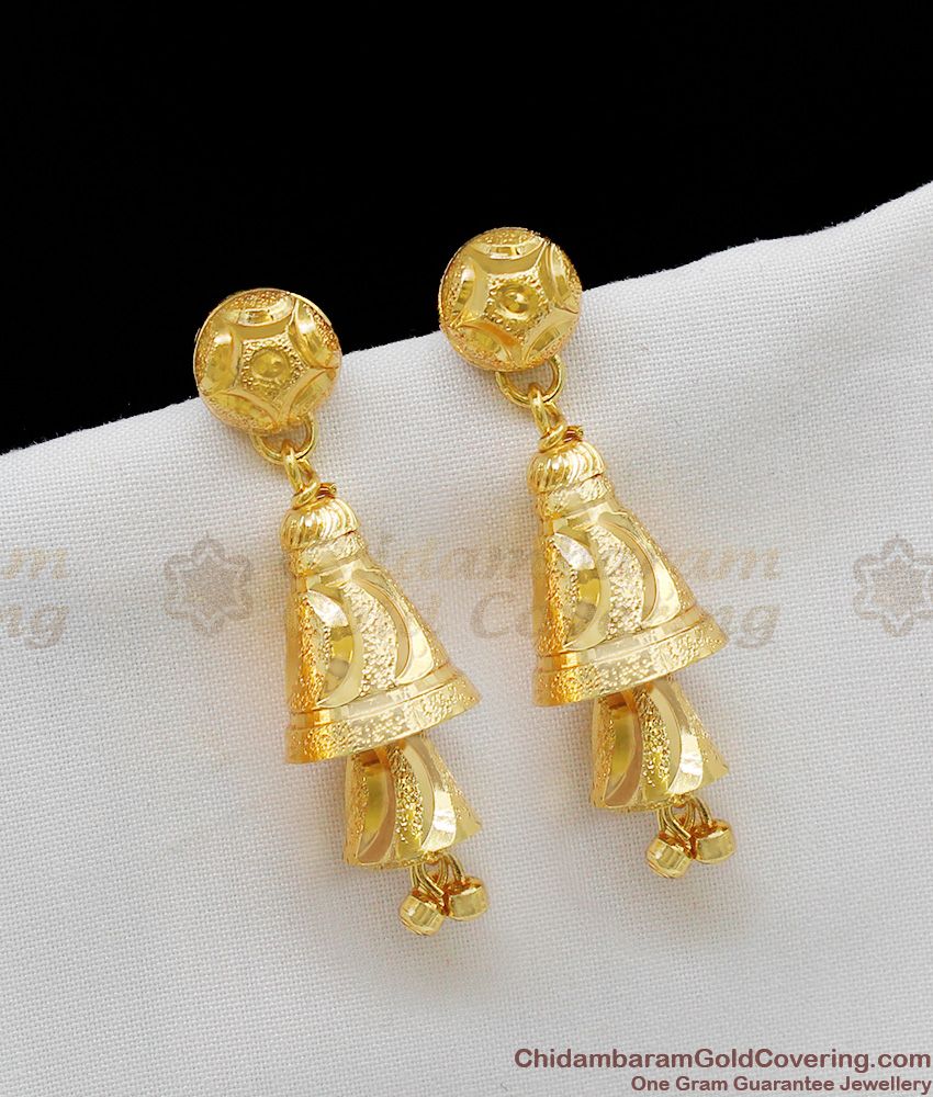 Unique Handcrafted Two Layer Bell Design Gold Jhumki Collection ER1146