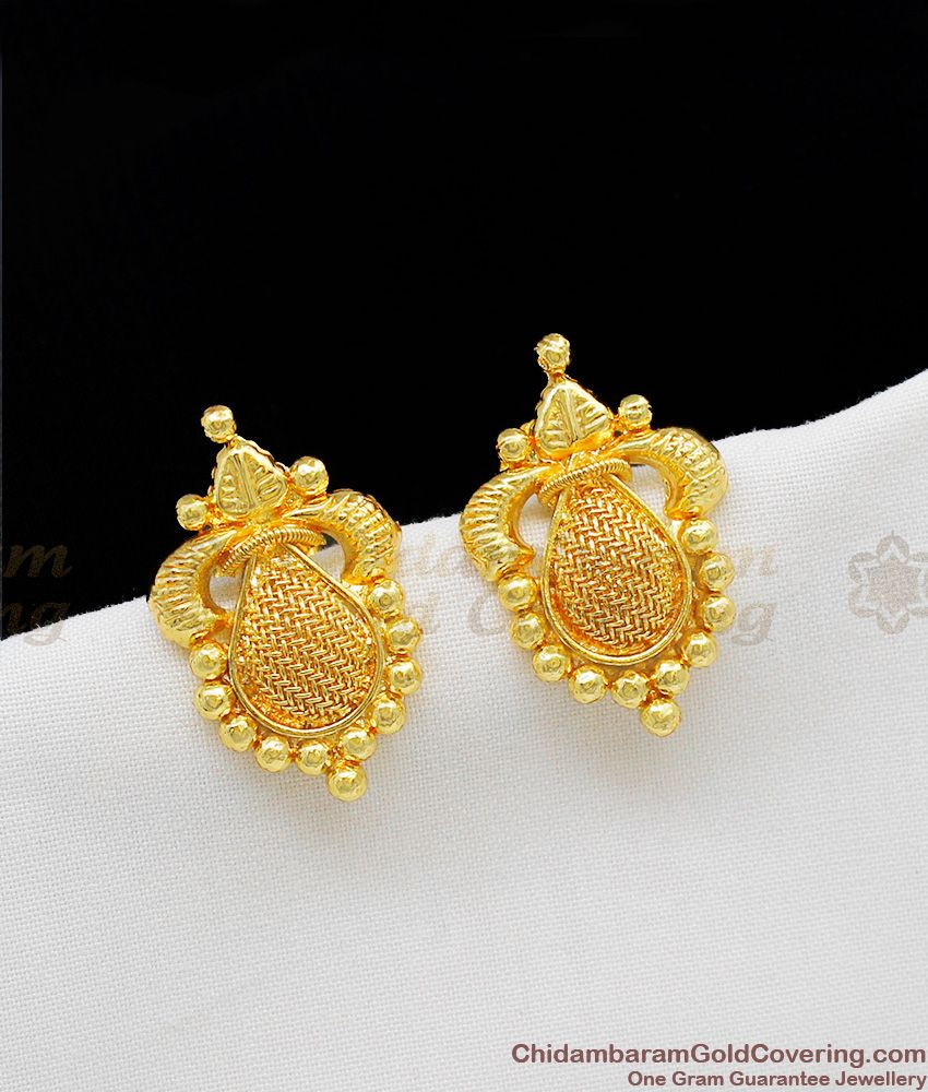 Light Weight Pure Gold One Gram Gold Stud Kerala Design ER1149