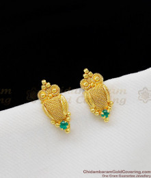 Amazing Gold Inspired Owl Design Emerald Stone Studs Daily Use ER1170 Amazing Gold Inspired Owl Design Emerald Stone Studs Daily Use ER1170