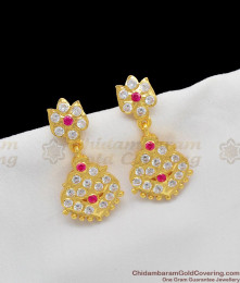 Five Metal Gold Plated Pink And White Stone Impon Design Danglers ER1178