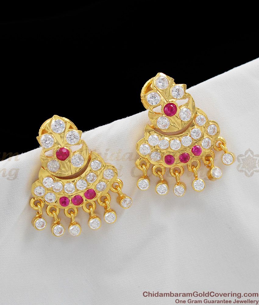 Pink And White Panchalog Model Gold Inspired Impon Earrings Stud ER1181