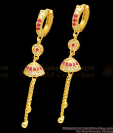 Long AD Ruby Stone Gold Plated Danglers Ring Hoop Type Earrings ER1194 Long AD Ruby Stone Gold Plated Danglers Ring Hoop Type Earrings ER1194