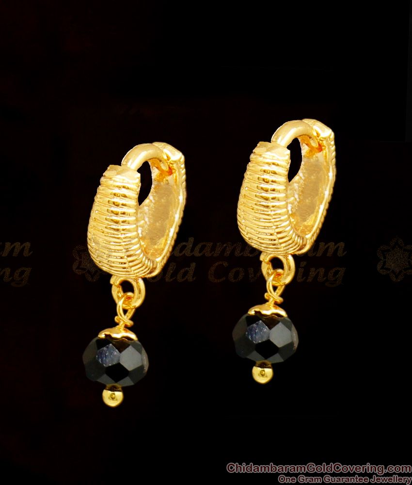 Fancy Design Gold Inspired Ring Hoop Black Beads Earring Collections ER1197