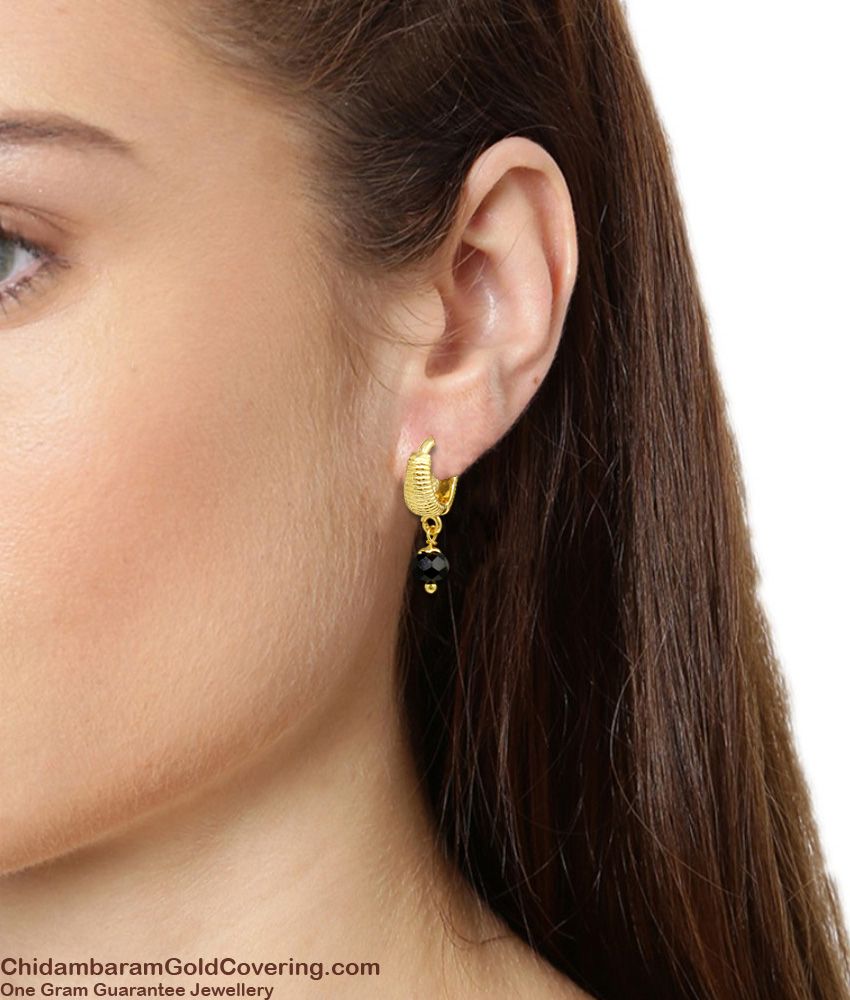 Fancy Design Gold Inspired Ring Hoop Black Beads Earring Collections ER1197