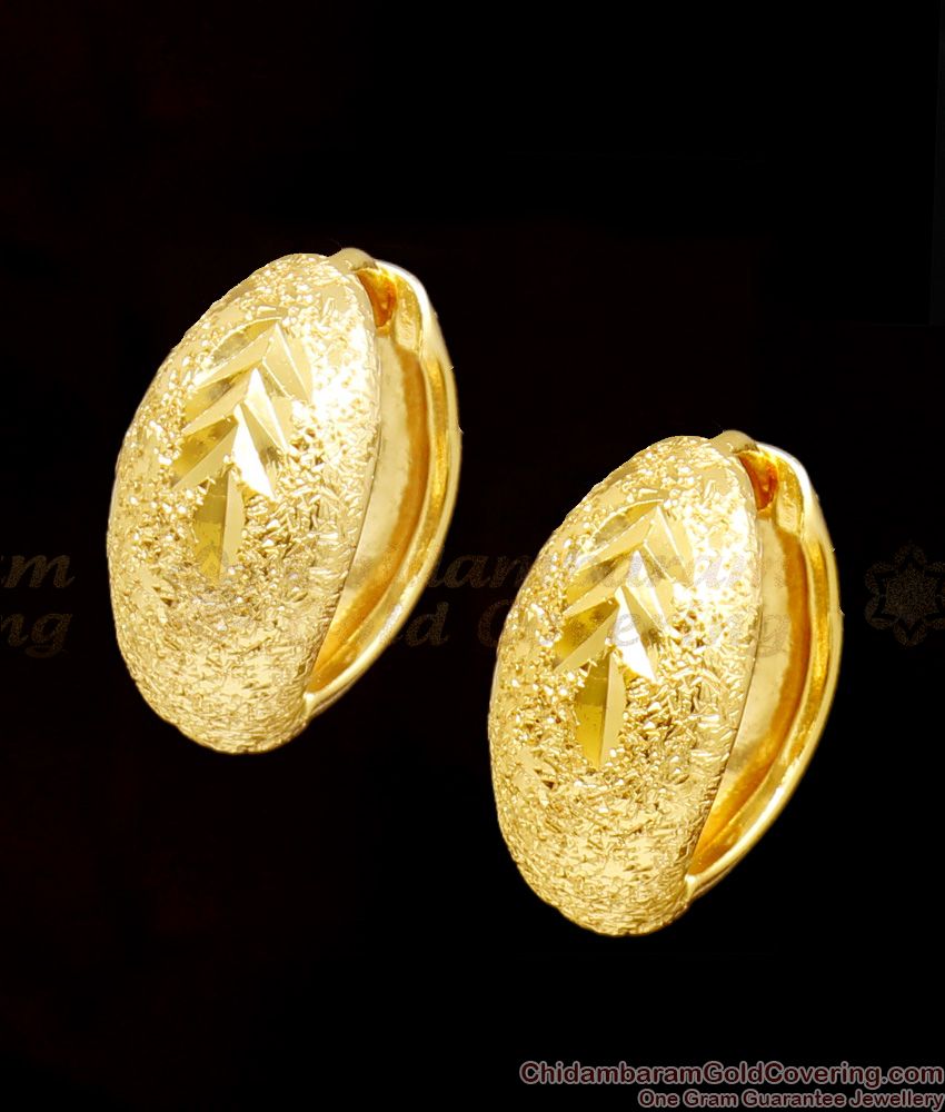 Beautiful Pure Gold Plain Studs Ring Hoop Type Earrings For Womens ER1198