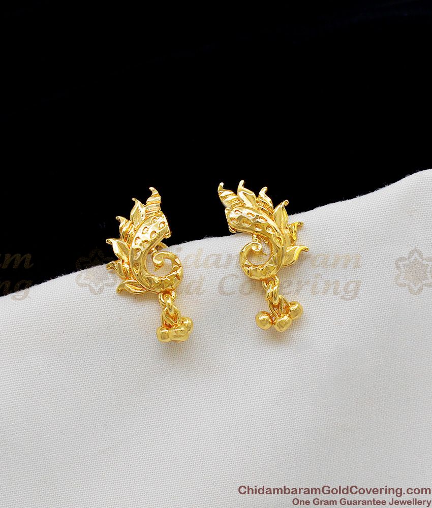Real Gold Peacock Design Studs With Beads For College And Office Use ER1200