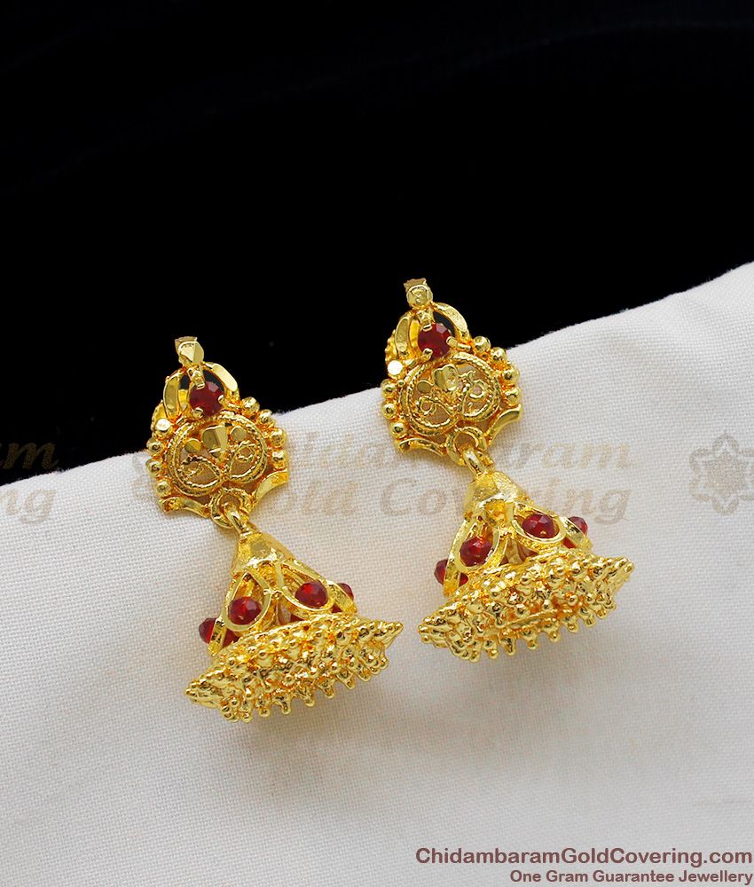 Hot Selling Red Crystal Gold Inspired Jhumki Daily Use Earrings ER1206