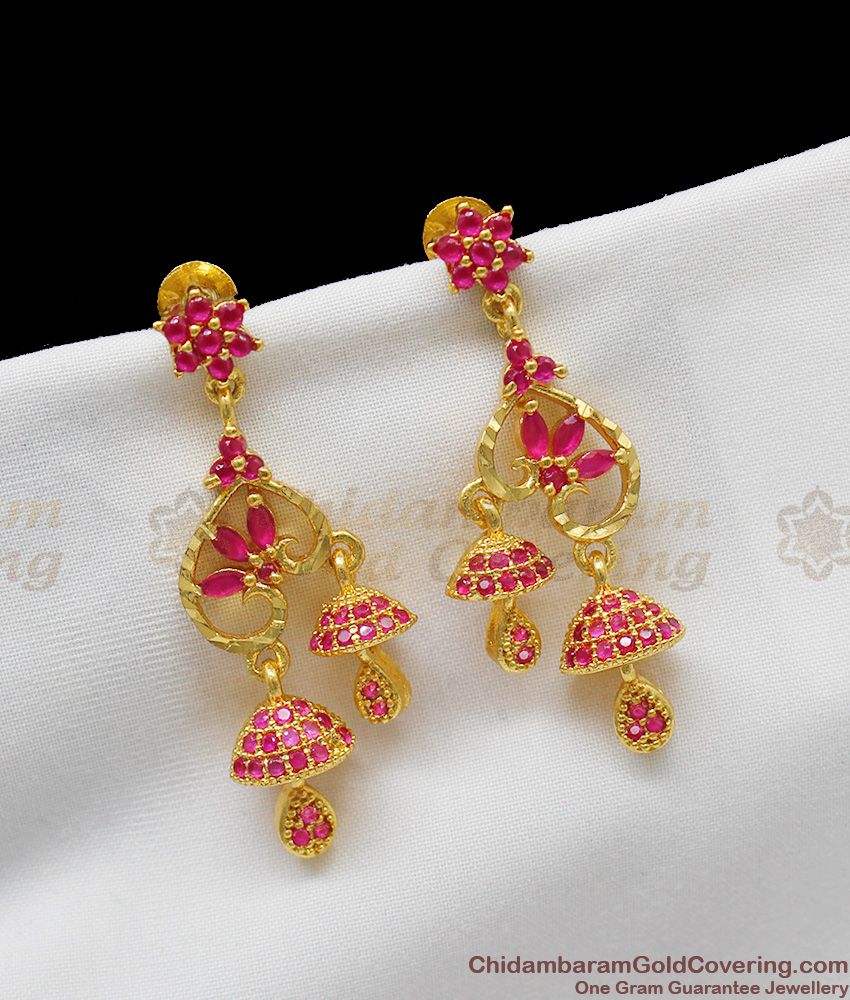 Fancy Design Ruby Stone Gold Plated Dangler Bridal Collection Earrings ER1213