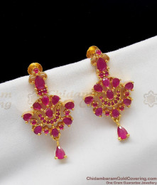 Trendy Full Ruby Stone Real Gold Stud Party Wear Ornament For Ladies ER1214 Trendy Full Ruby Stone Real Gold Stud Party Wear Ornament For Ladies ER1214