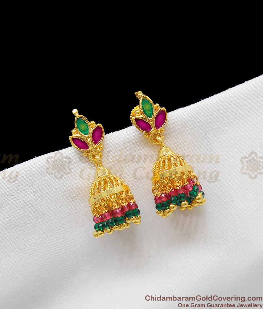 Artificial Multi Color Stone Gold Imitation Jhumki Design Earrings For Marriage ER1218