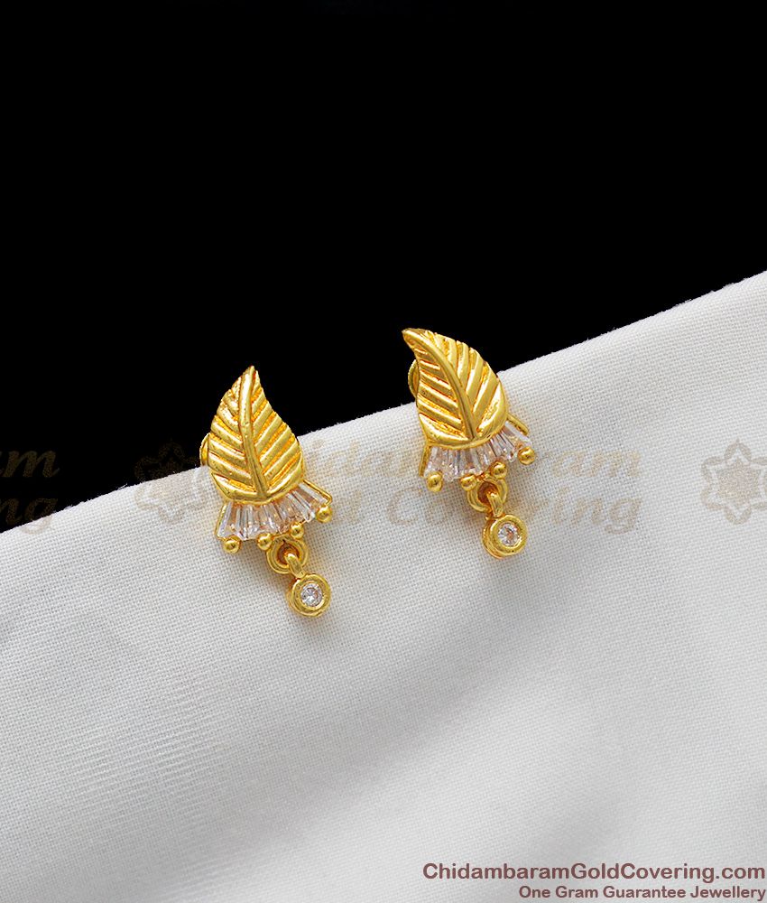 Beautiful Leaf Design AD White Stone Gold Inspired Studs For Girls ER1220