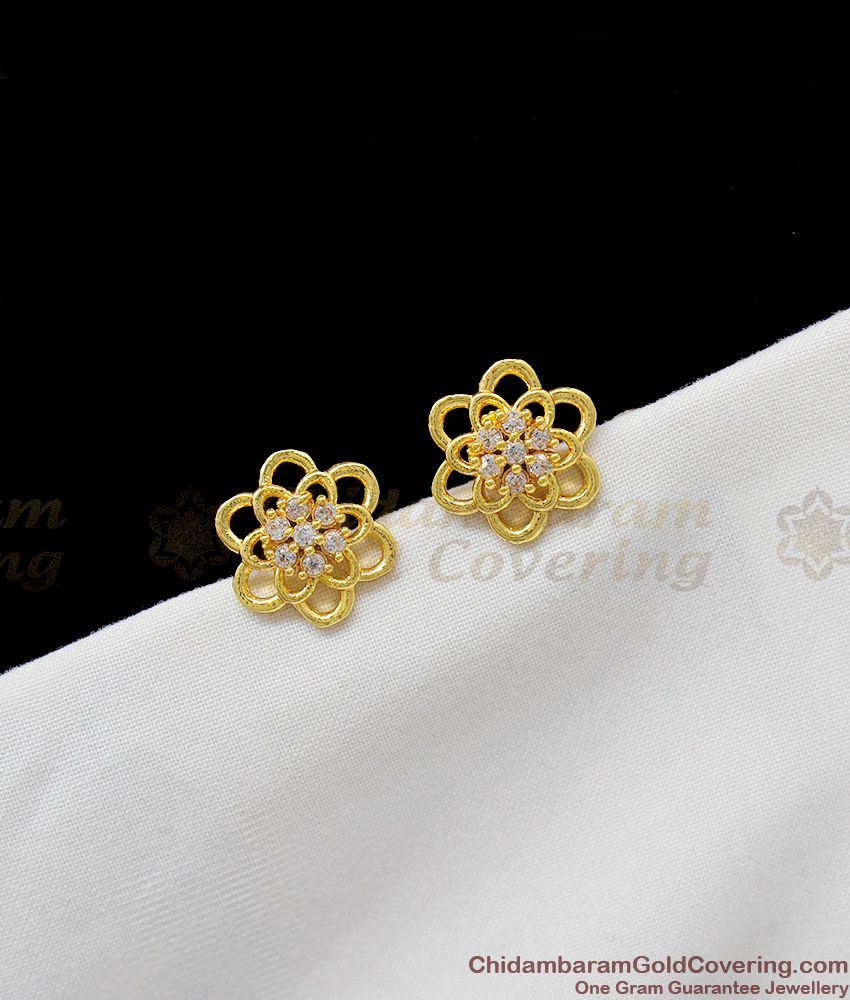 Little Gold Plated White AD Stone Pretty Flower Design Studs For Girls ER1228