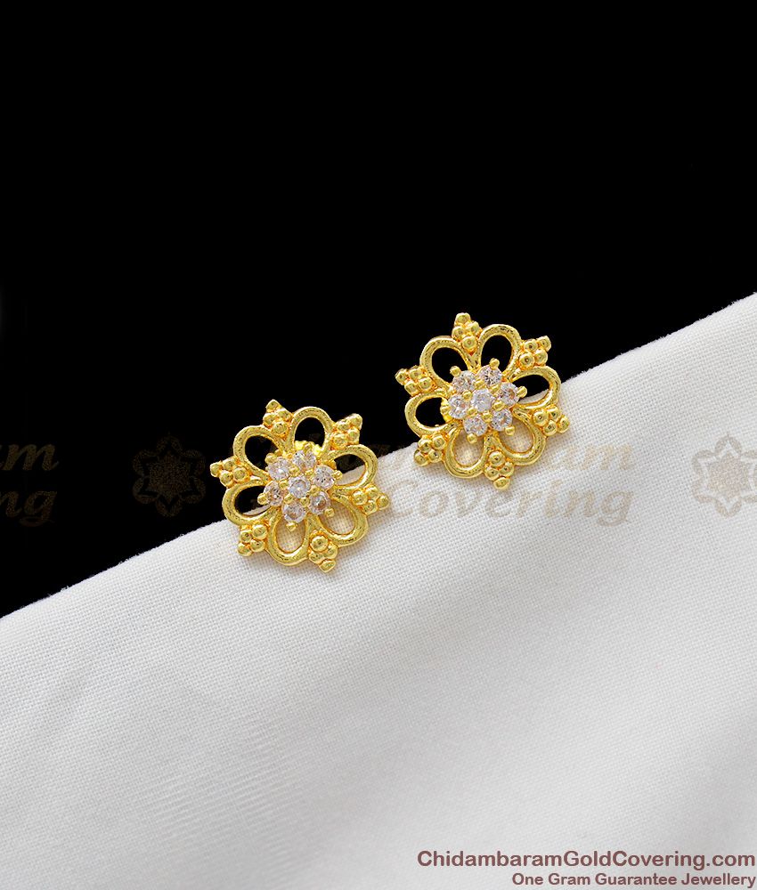 One Gram Gold Earring With White Stone Flower Model Studs Online ER1229