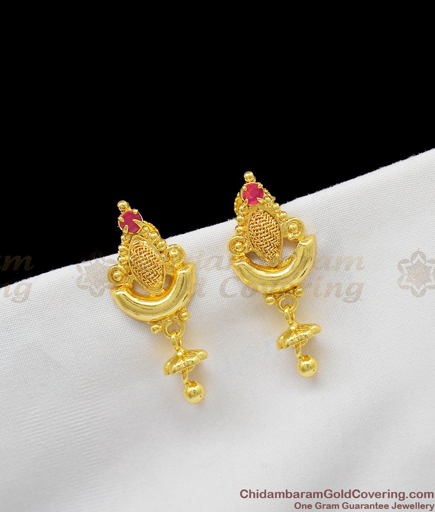 Ruby Stone Attractive Gold Plated Studs For Girls Office And College Use ER1230