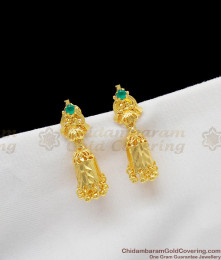 One Gram Gold Jhumki With Beautiful Green Stone Latest Collections ER1234 One Gram Gold Jhumki With Beautiful Green Stone Latest Collections ER1234