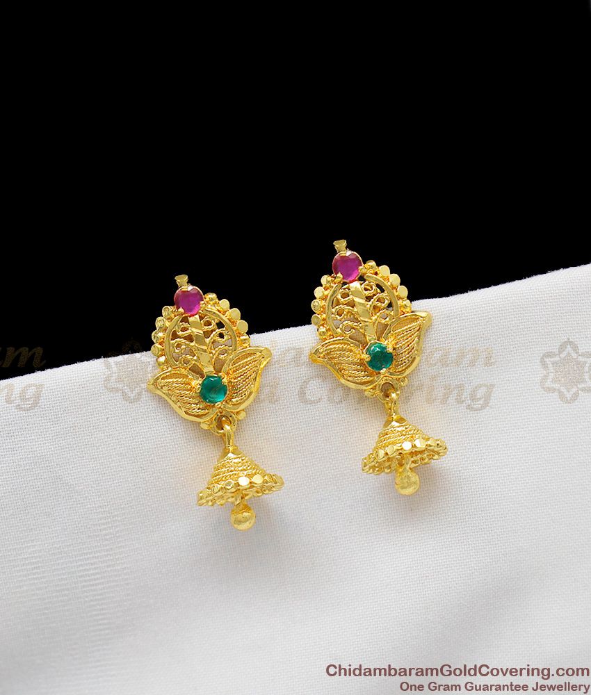 Small Gold Tone Jhumki Collections With Multi Color Stones Shop Online ER1240