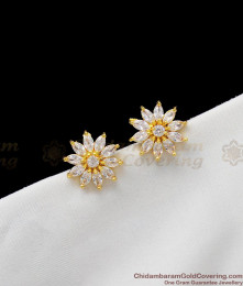 White Zircon Stone Gold Designer Studs Flower Model Daily Use Jewellery ER1247 White Zircon Stone Gold Designer Studs Flower Model Daily Use Jewellery ER1247