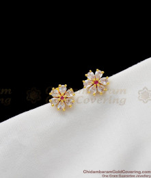 Sparkling Ruby Stone White Diamond Flower Design Small Studs For Girls ER1249 Sparkling Ruby Stone White Diamond Flower Design Small Studs For Girls ER1249