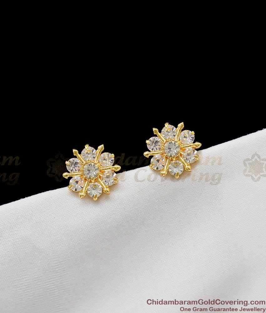 Full White AD Stone Attractive Gold Tone Studs Ladies Daily Use Buy Online ER1251 