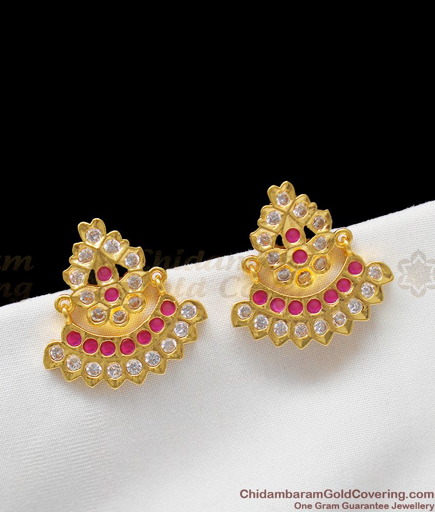 New Arrival Real Gold Impon Gopura Danglers Collection With Multi Stones Online ER1254 New Arrival Real Gold Impon Gopura Danglers Collection With Multi Stones Online ER1254
