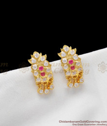 One Gram Gold J Type Earring Small Impon Studs With Stones Daily Wear ER1256
