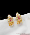 Impon Traditional Gold Pink White Stones Small Studs J Type Earrings ER1257