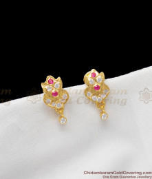Real Gold Impon Five Metal Little Stone Studs For Girls Regular Wear ER1259