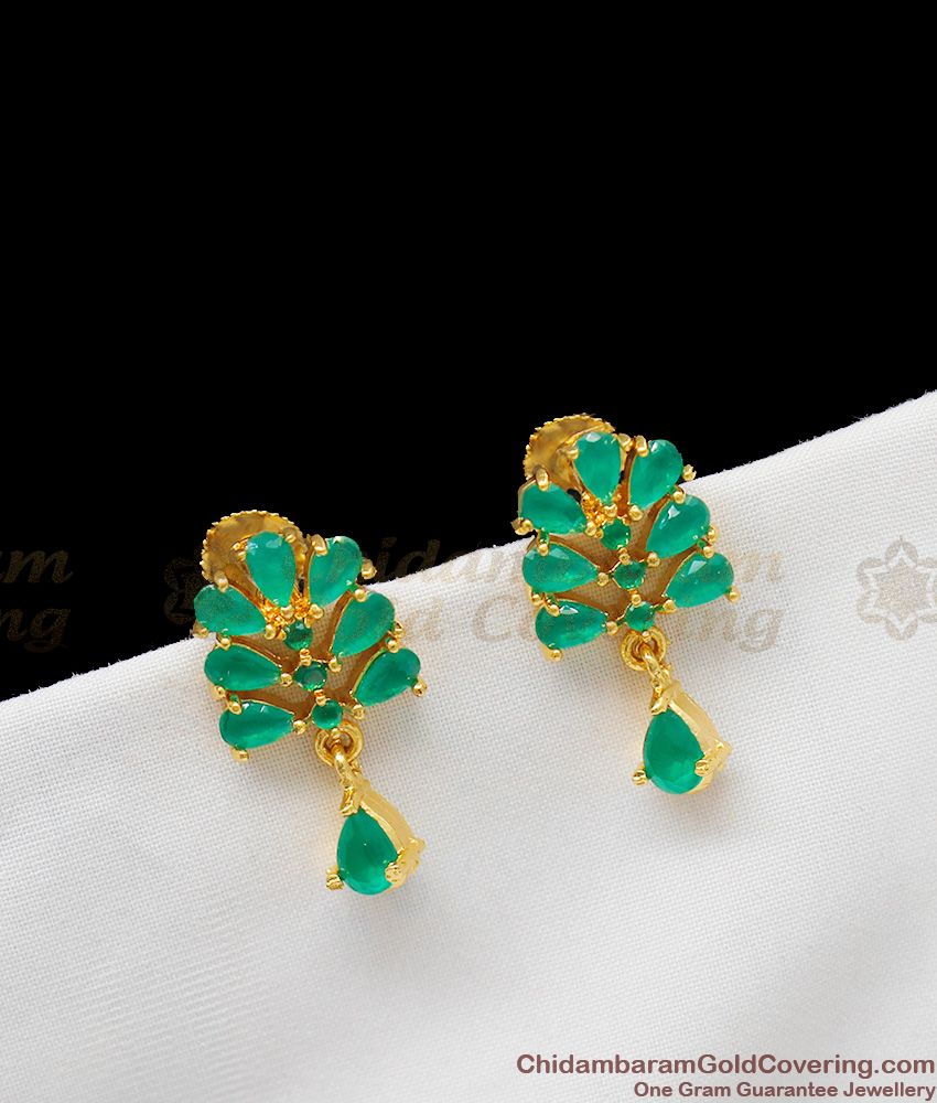 Semi Precious Green Emerald Stone Earth Lover Studs For Daily Use ER1261