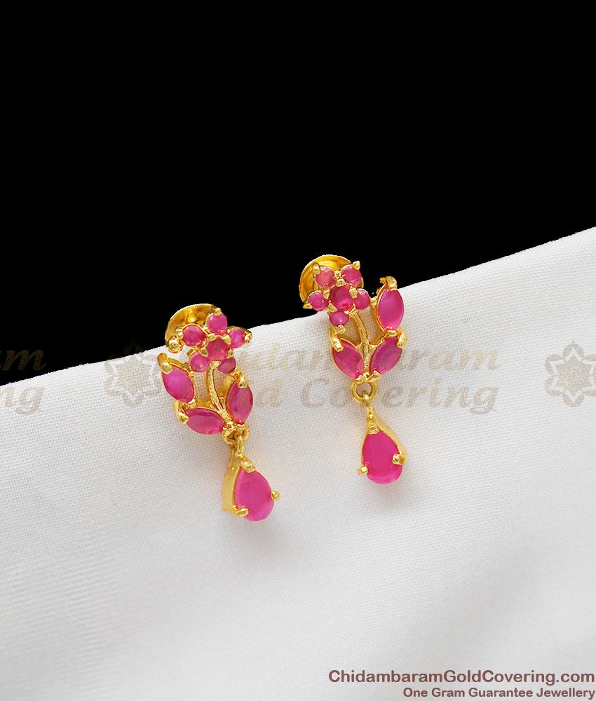 Full Ruby Stone Semi Precious Sunflower Model Studs For Girls ER1263