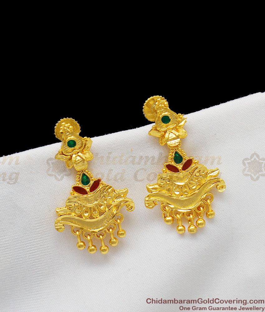 Grand Bridal Wear Green Pink Stone Gold Plated Danglers Collection ER1264