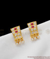 Pink And White Gati Stones J Type Impon Gold Studs Daily Use Ornament ER1278