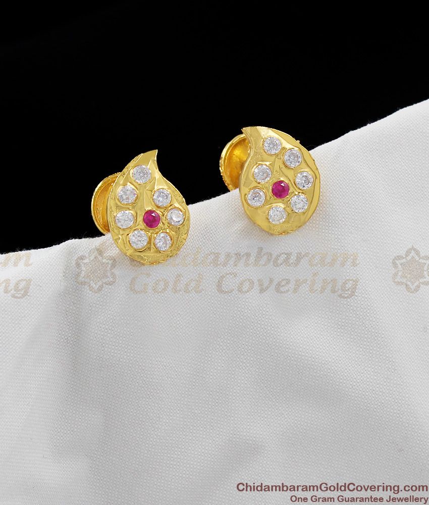 Pretty Mango Design Impon Multi Color Stone Real Gold Stud For Girls ER1279