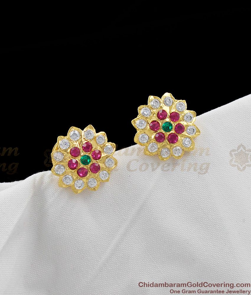 Artificial AD Ruby Stone Flower Design Gold Impon Stud For Ladies Online ER1280