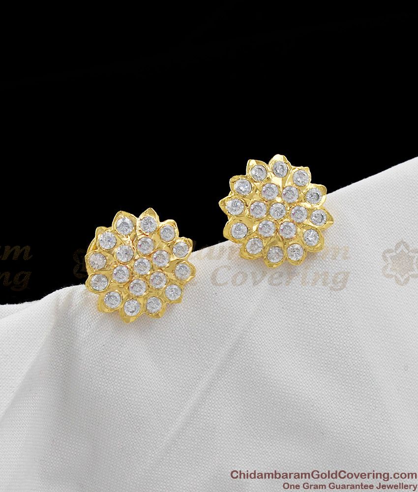 Full White Stone Gold Impon Earrings Daily Use Traditional Studs Buy Online ER1281
