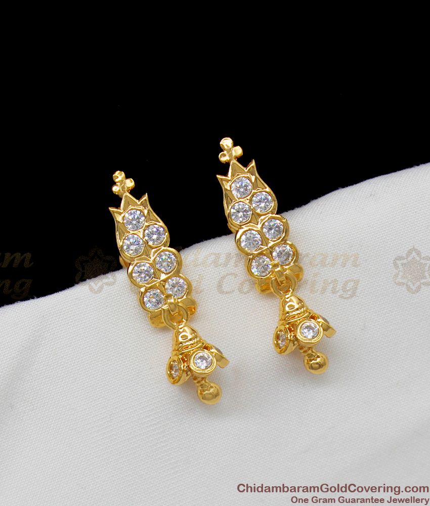 Gopura Design Gold Impon White Stone Studs With Small Jhumki ER1285