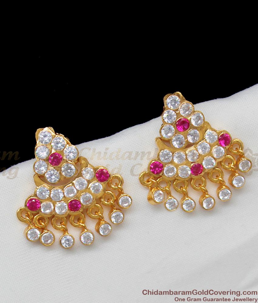 Trendy Colorful Stone Impon Gold Studs Kerala Jewelry Collections ER1288
